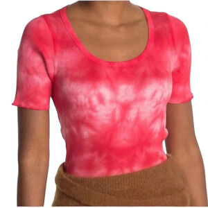 NEW Helmut Lang Base Short Sleeve Ribbed Tie Dye Cotton T-Shirt Red Volcano S